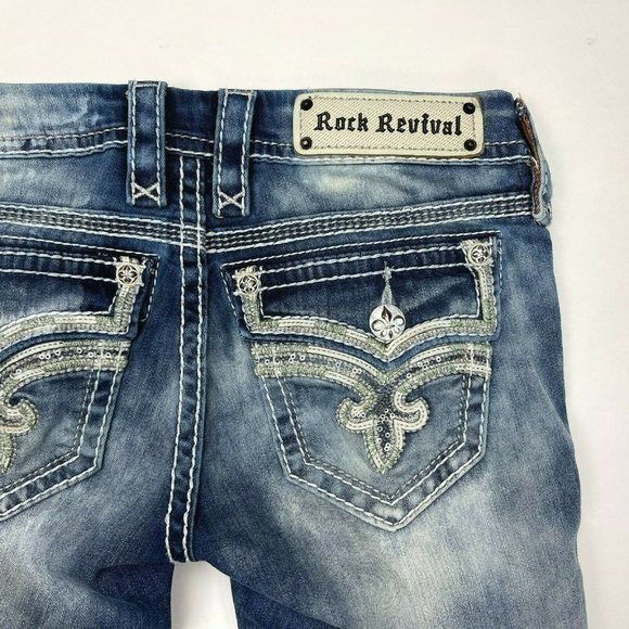 Rock Revival Xia Capri Jeans Distressed Stud Sequin Pockets Stretch Women 26 - Picture 8 of 12